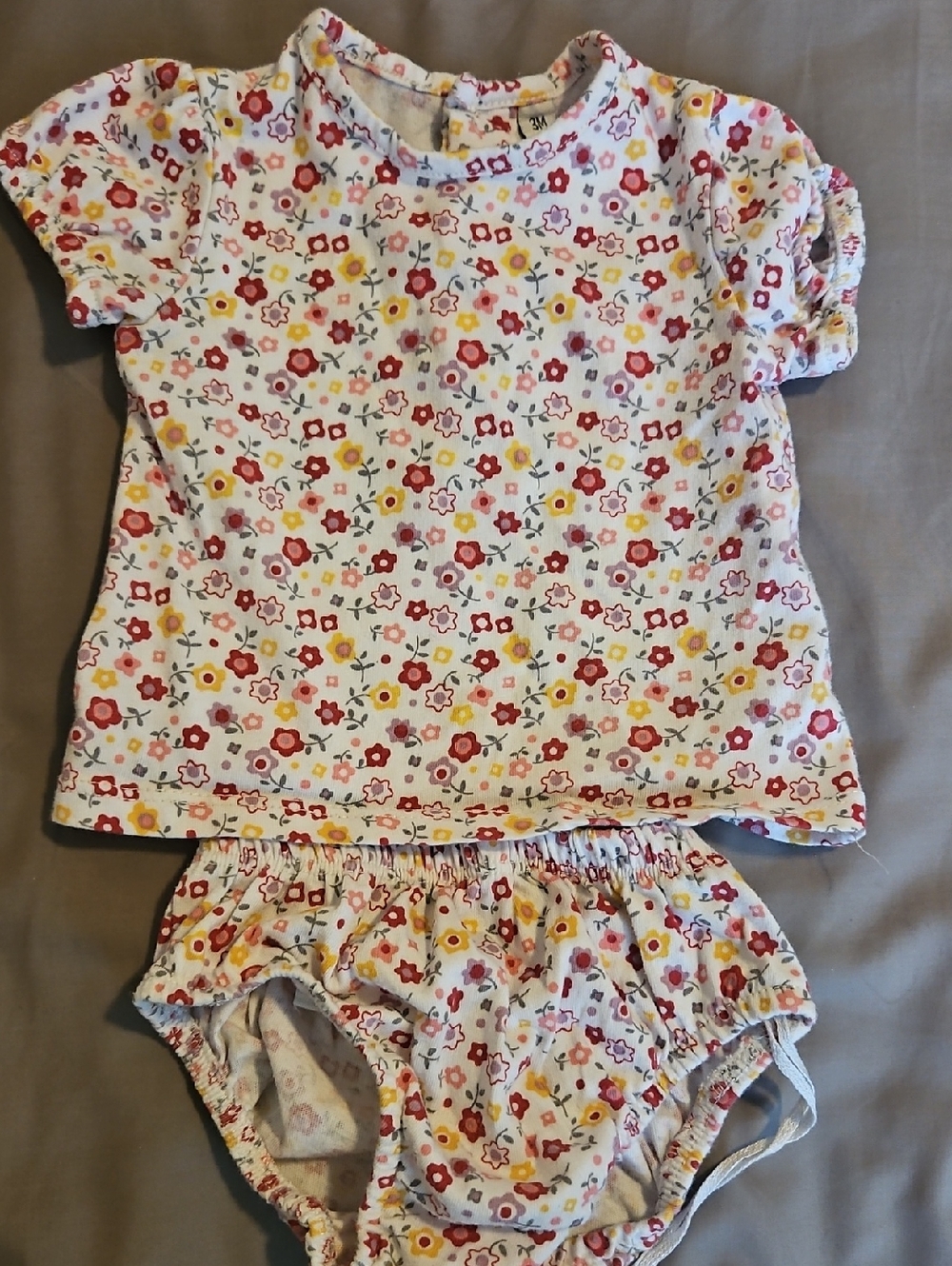 Floral Baby Two-Piece Set - White with Red & Yellow Flowers